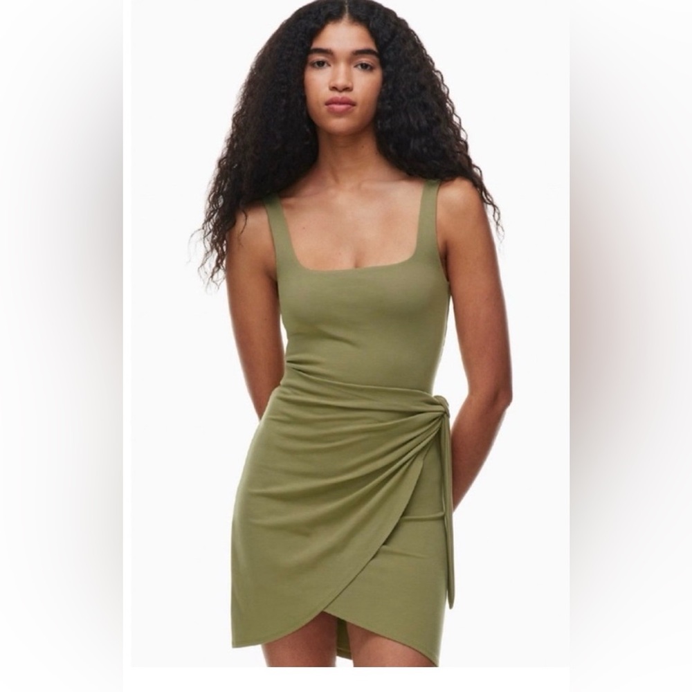Aritzia Wilfred Saturn Olive Green Mini Wrap Dress